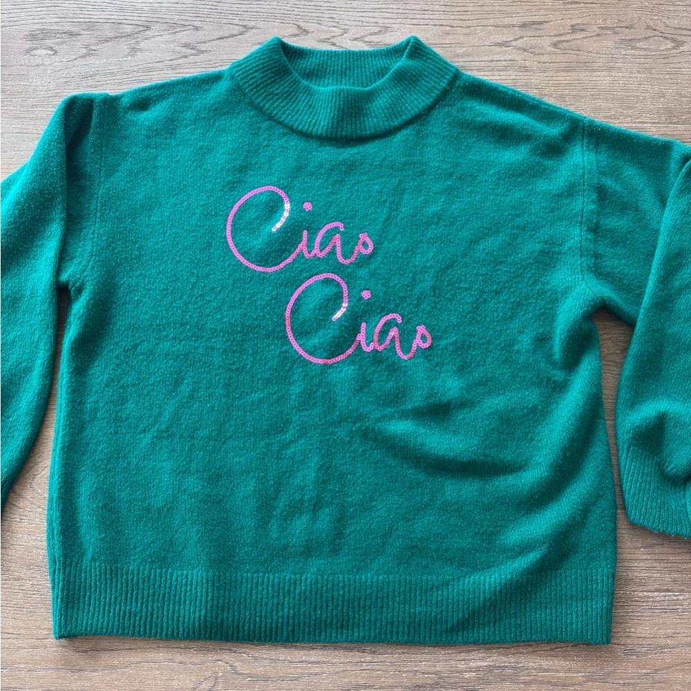 Green Sweater with Ciao Ciao Design